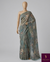 The Sage Conservatory: Muted Olive-Slate Italian Silk Saree with Vintage Baroque Floral Print