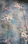 The Sage Conservatory: Muted Olive-Slate Italian Silk Saree with Vintage Baroque Floral Print