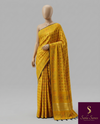 The Marigold Loom: Mustard Yellow Italian Crepe Bandhani Saree