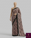 The Charcoal Dahlia: Charcoal Black Chiffon Saree with Blush Pink Floral Print