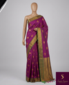 The Orchid Grove: Deep Magenta Satin Silk Saree with Olive Green Zari Border