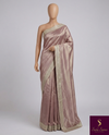 The Rose Quartz Shimmer: Metallic Mauve Tissue Silk Saree with Chevron Texture