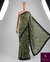 The Ivy Arbour: Charcoal Black Printed Saree with Sage Green Botanical Blooms