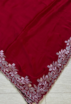 The Maroon Midnight: Deep Wine Maroon Saree With Silver Cutwork Lace Border