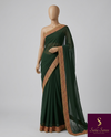 The Emerald Enigma: Deep Bottle Green Saree With Pink and Gold Embroidered Border