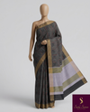 The Charcoal Chitra: Charcoal Grey Cotton Silk Saree With Muted Gold Zari Borders