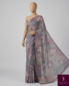 The Amethyst Breeze: Mauve & Lavender Printed Italian Silk Saree