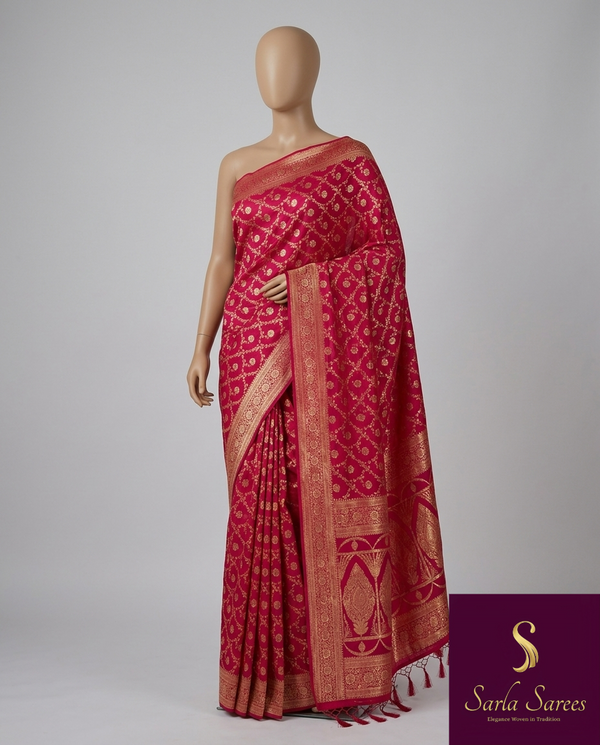 The Gulabi Rani: Magenta & Antique Gold Banarasi Inspired Woven Saree