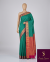 The Emerald Kalavati: Sea Green & Crimson Handloom Woven Saree