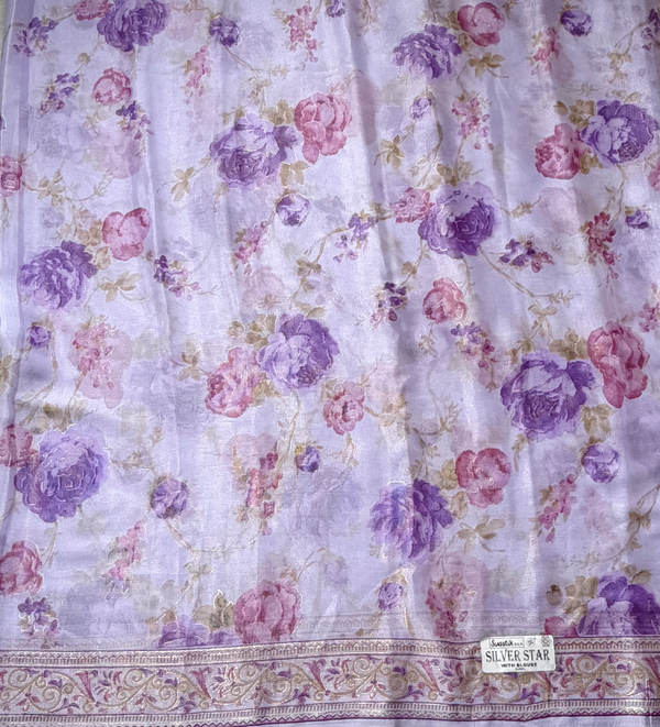 The Lavender Aahana: Pastel Violet & Rosewood Brasso Saree