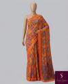 The Agni Ira: Tangerine Abstract Printed Chiffon Saree