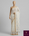 The Tarini Nila: Off-White & Powder Blue Embroidered Cotton Saree