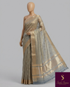 The Chandrika Mayura: Smoky Grey & Antique Gold Tissue Sare