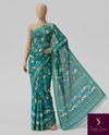 The Tarini Riva: Ocean Teal & Sky Blue Floral Printed Saree