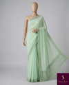 The Avani Vilasa: Mint Green Embroidered Georgette Saree