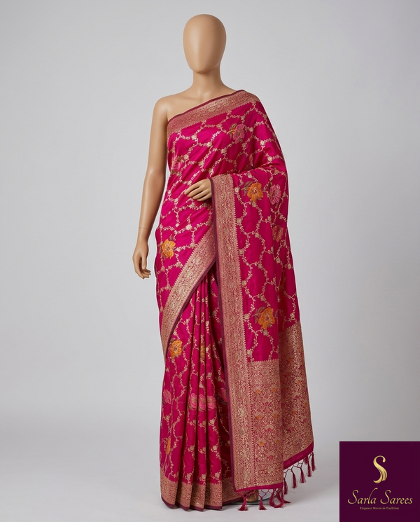 The Pavitra Vilasa: Rani Pink Woven Silk Saree