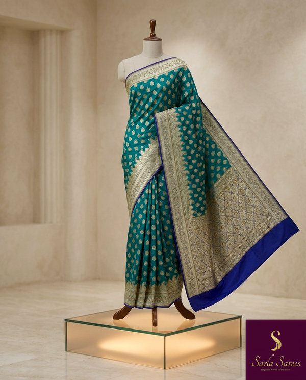 The Nilambari Vilasa: Peacock Teal & Royal Blue Banarasi Silk Saree