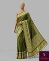 The Malvika Vilasa: Olive Green Bandhani & Patola Motif Saree
