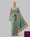 The Tarini Vilasa: Teal & Beige Chevron Printed Tussar Cotton Silk Saree