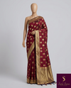 The Rajeshwari Vilasa: Deep Maroon & Antique Gold Woven Saree
