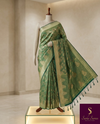 The Yashasvi Vilasa: Sage Green & Antique Gold Woven Saree