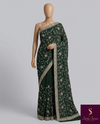 The Mandira Vilasa: Bottle Green Embroidered Saree