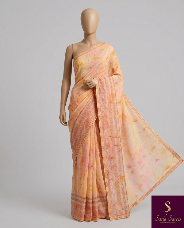 The Rohini Vilasa: Sunset Peach Cloud-Wash Saree