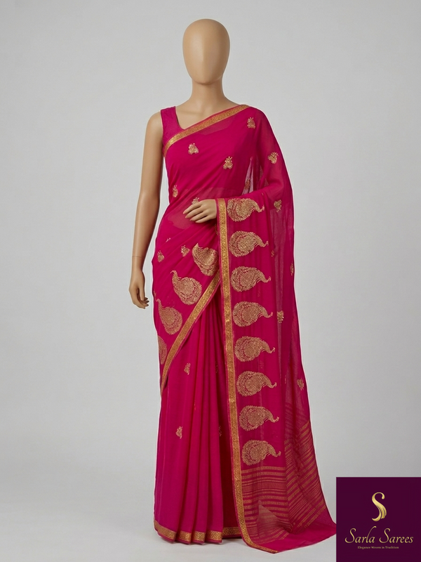 The Ananya Vilasa: Magenta Pink Crepe Silk Saree