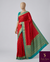 The Vasundhara Vilasa: Vermilion Red & Peacock Blue Mysore Crepe Silk Saree