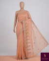 The Ira Riva: Pastel Peach Floral Embroidered Cotton Saree
