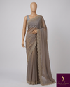 The Alvira Riva: Smokey Taupe Scalloped Embroidered Saree
