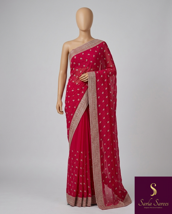 The Tara Riva: Crimson Berry Embroidered Saree