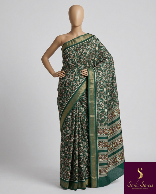 The Meenakshi Riva: Forest Green Patola Printed Saree