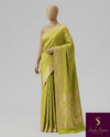 The Vasundhara Vilasa: Chartreuse Green & Antique Gold Silk Saree