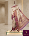 The Subhadra Vilasa: Champagne Silver & Magenta Plum Kanchipuram Tissue Silk Saree