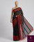 The Vritika Riva: Jet Black & Crimson Satin Border Printed Saree