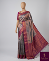 The Maya Vilasa: Gunmetal Grey & Magenta Softy Tissue Saree