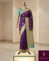 The Kadambari Vilasa: Royal Purple & Aqua-Cyan Kanchipuram Silk Saree