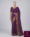 The Malvika Riva: Plum Purple Handloom Cotton Saree with Antique Gold Zari