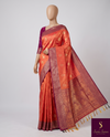 The Sanvi Vilasa: Sunset Peach-Orange & Wine Purple Soft Silk Saree