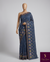 The Indrani Riva: Slate Navy Handloom Cotton Saree with Floral Sprig Embroidery