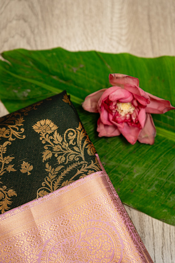 Midnight & Blossom: The Black Kanchipuram with Light Pink