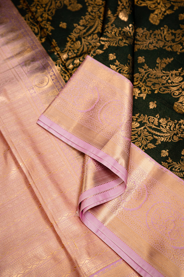 Midnight & Blossom: The Black Kanchipuram with Light Pink