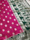 The Royal Durbar: Rani Pink Banarasi Silk Saree with Emerald Shikargah & Palace Pallu
