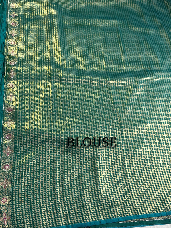 The Jade Meenakari: Sea-Green Brocade Silk Saree with Peacock & Paisley Pallu