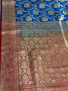 The Cerulean Court: Royal Blue Banarasi Silk Saree with Crimson & Silver-Gold Zari