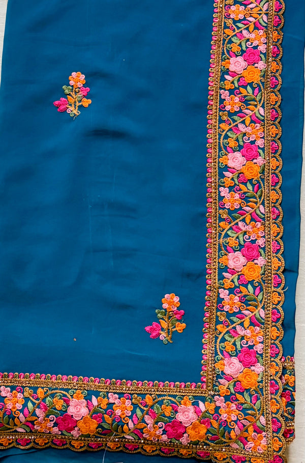 The Charvi Vilasa: Peacock Teal Embroidered Saree