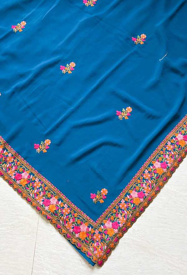The Charvi Vilasa: Peacock Teal Embroidered Saree