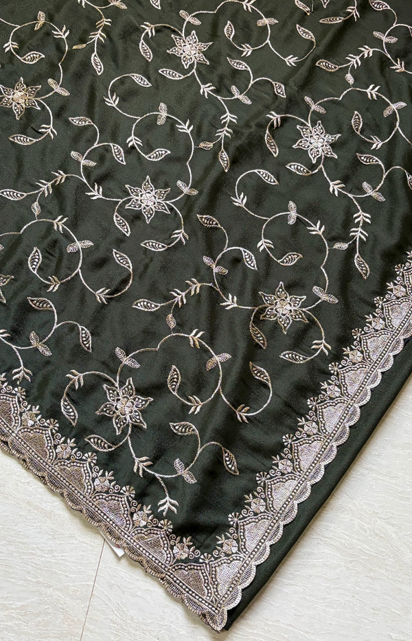 The Mandira Vilasa: Bottle Green Embroidered Saree