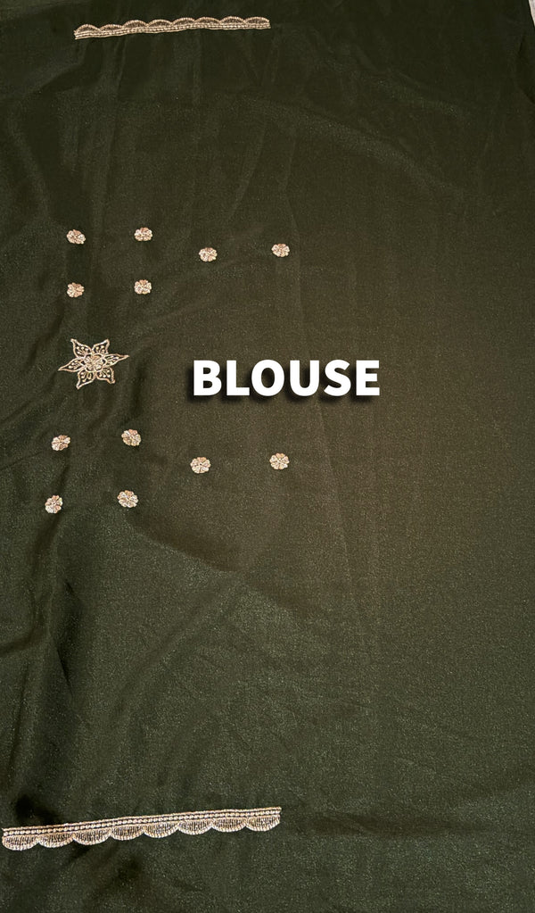 The Mandira Vilasa: Bottle Green Embroidered Saree